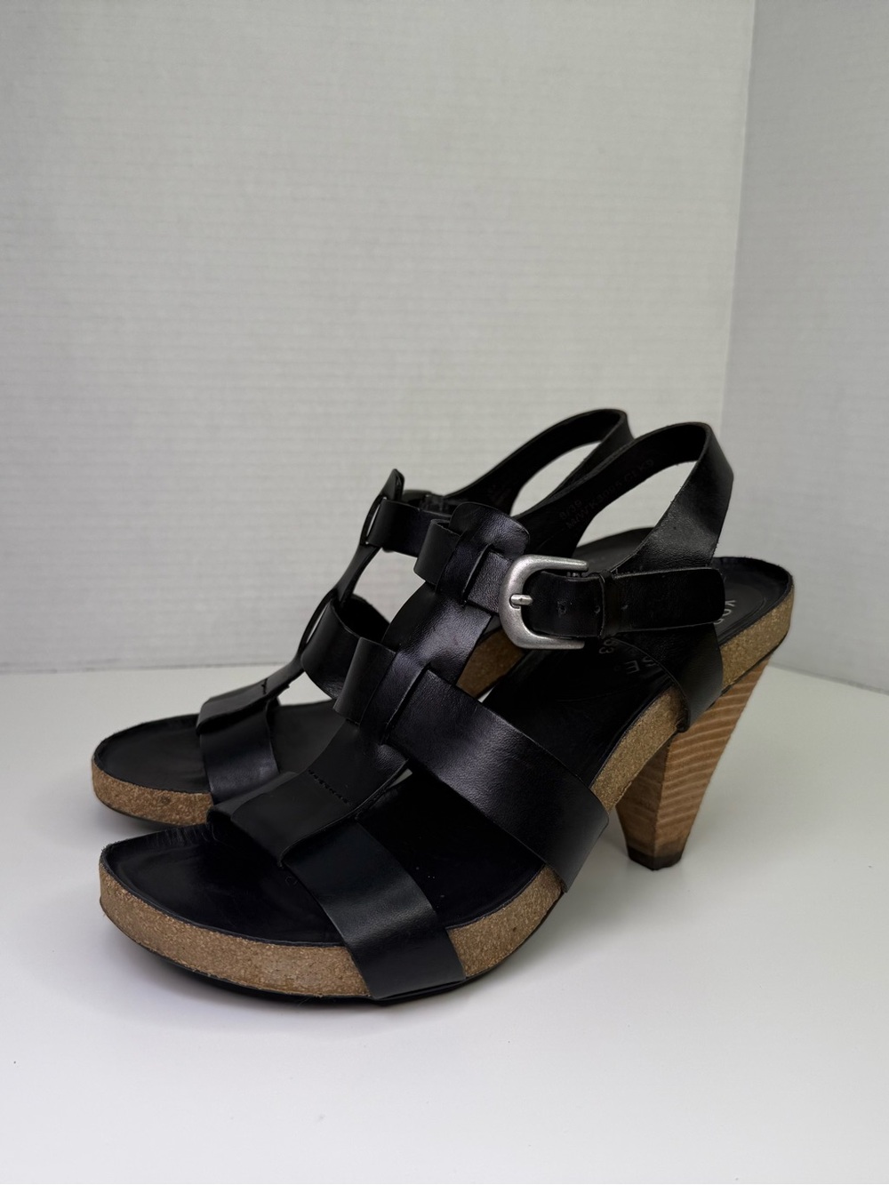 Korks By Kork-Easy Women's Platform Heeled Sandals Size 8 Black Leather Buckle - Picture 7 of 16